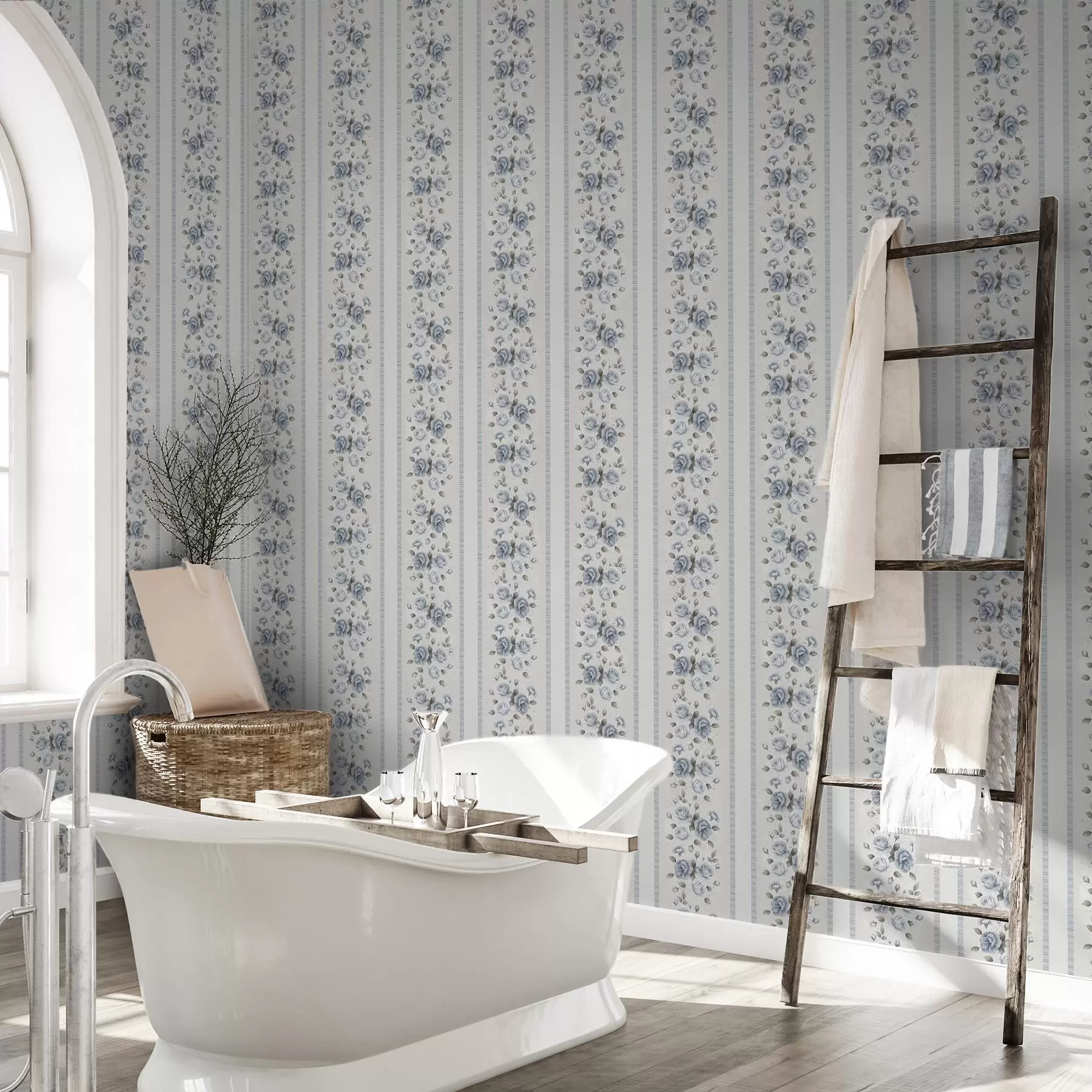 Papier peint photo Roses bleues disposées en bandes verticales sur fond clair a00860