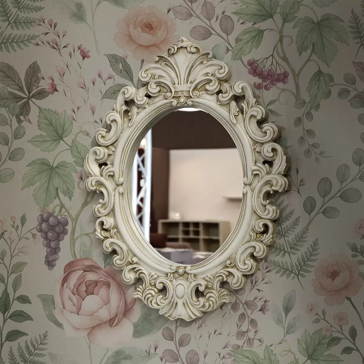 Behang Pastelkleurige tuin met rozen, varens en druiven a00867