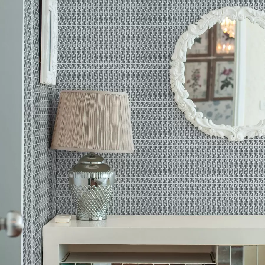 Fotobehang Fijn wit diamantpatroon over gedempt blauwgroen a00903