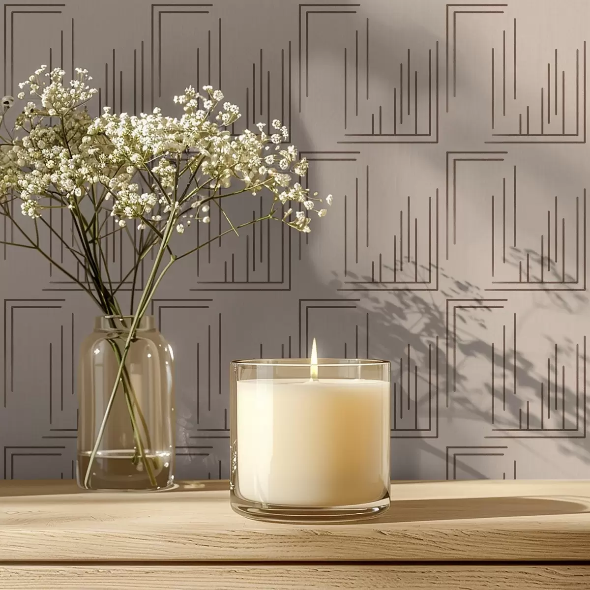 Papier peint Carrés d'angle en ligne de cacao sur fond beige chaud a00910