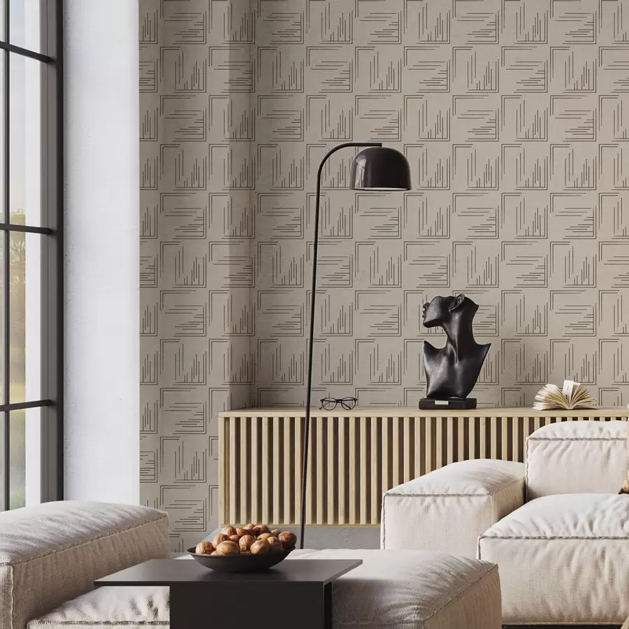 Papier peint photo Grands carrés d'angle en cacao avec remplissages de lignes variés, sable a00913