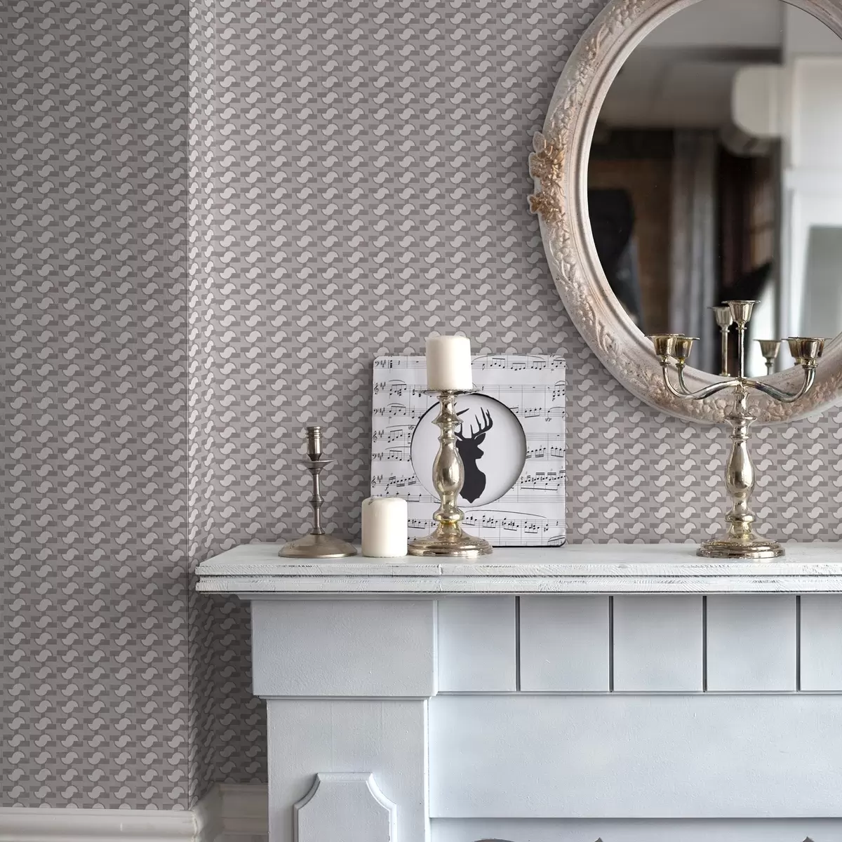 Behang Mauve modulaire tegels met gekoppelde halve cirkels a00915