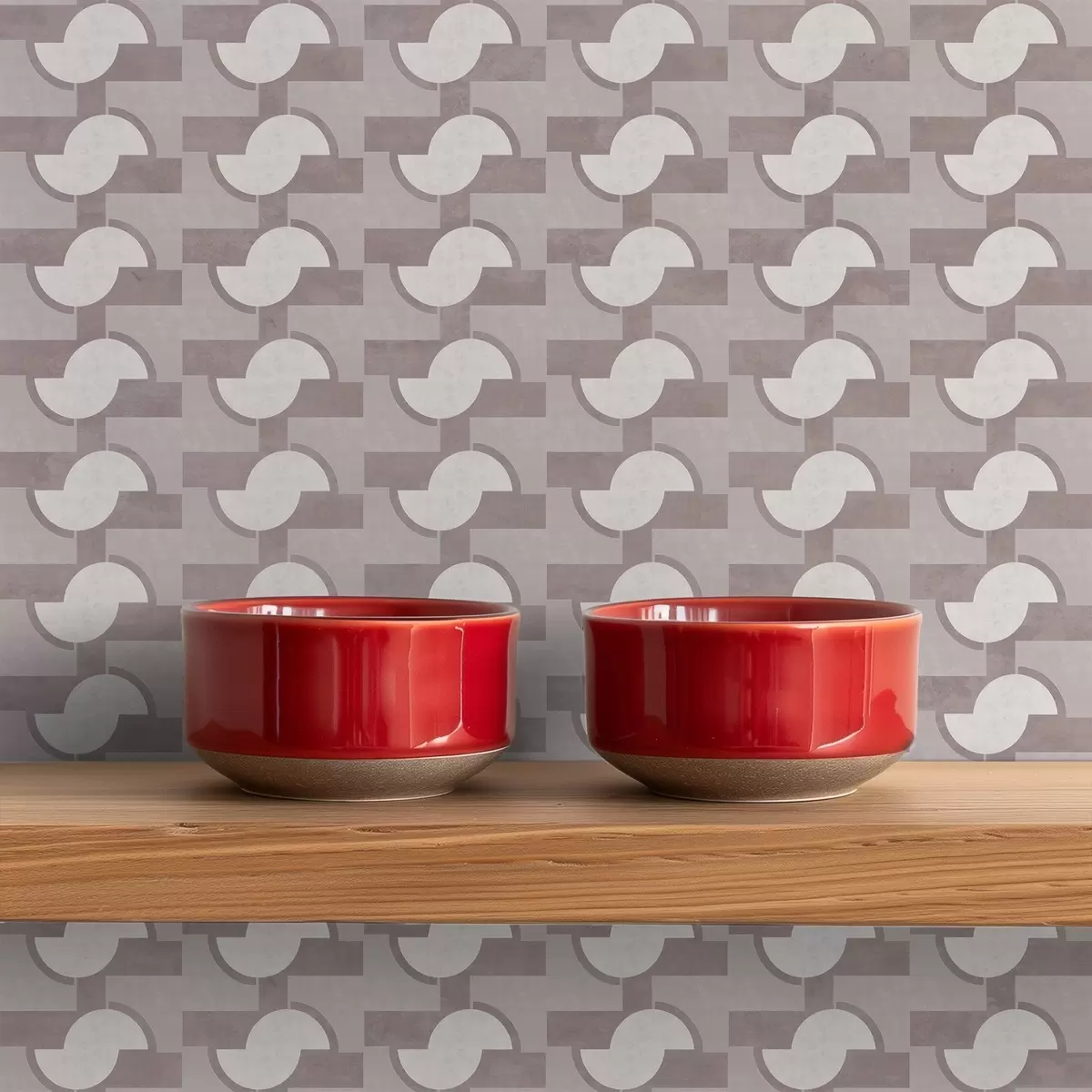 Papier peint Carreaux modulaires mauves avec demi-cercles reliés a00915