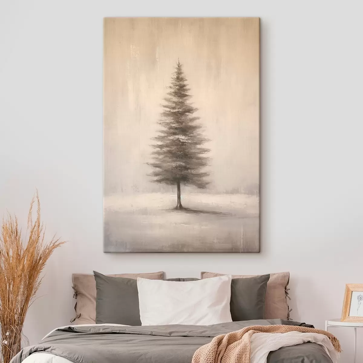  Schilderijen Monochrome dennenboom. Minimalistisch winterlandschap s46465