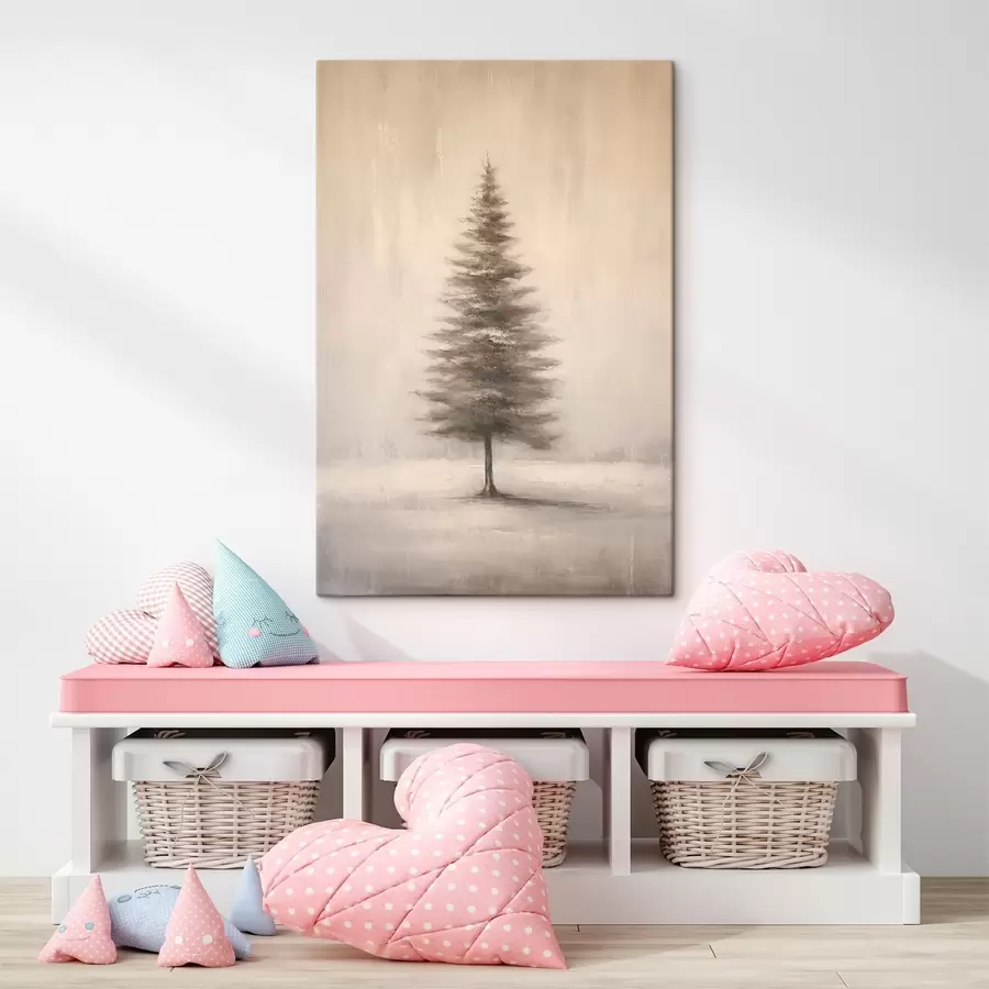  Peintures Sapin monochrome. Paysage hivernal minimaliste. s46465