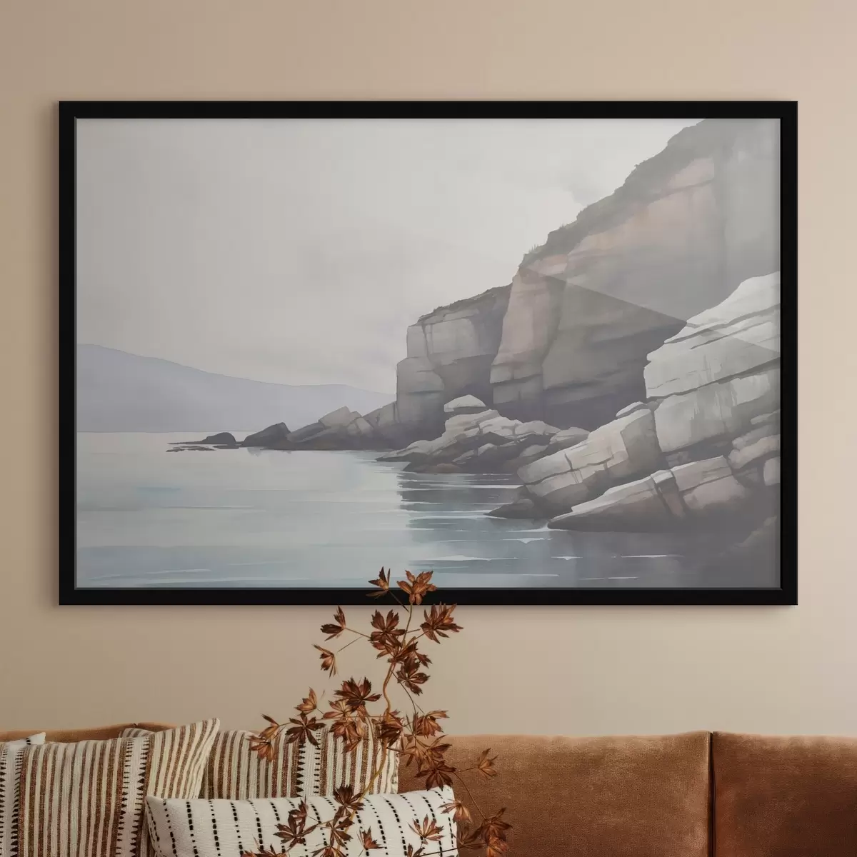 Poster Rotsachtige kust in de mist f46464