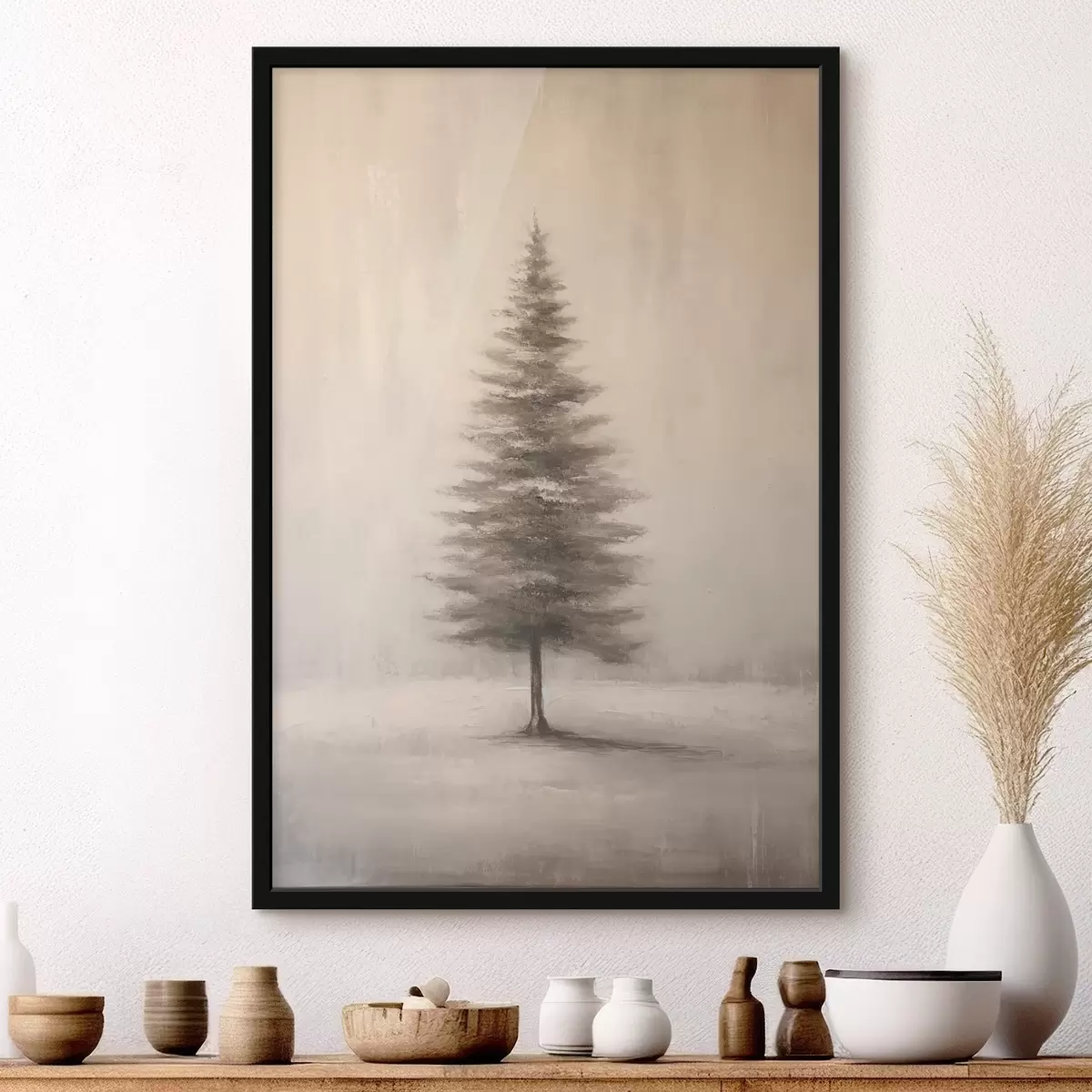 Affiche Sapin monochrome. Paysage hivernal minimaliste. f46465