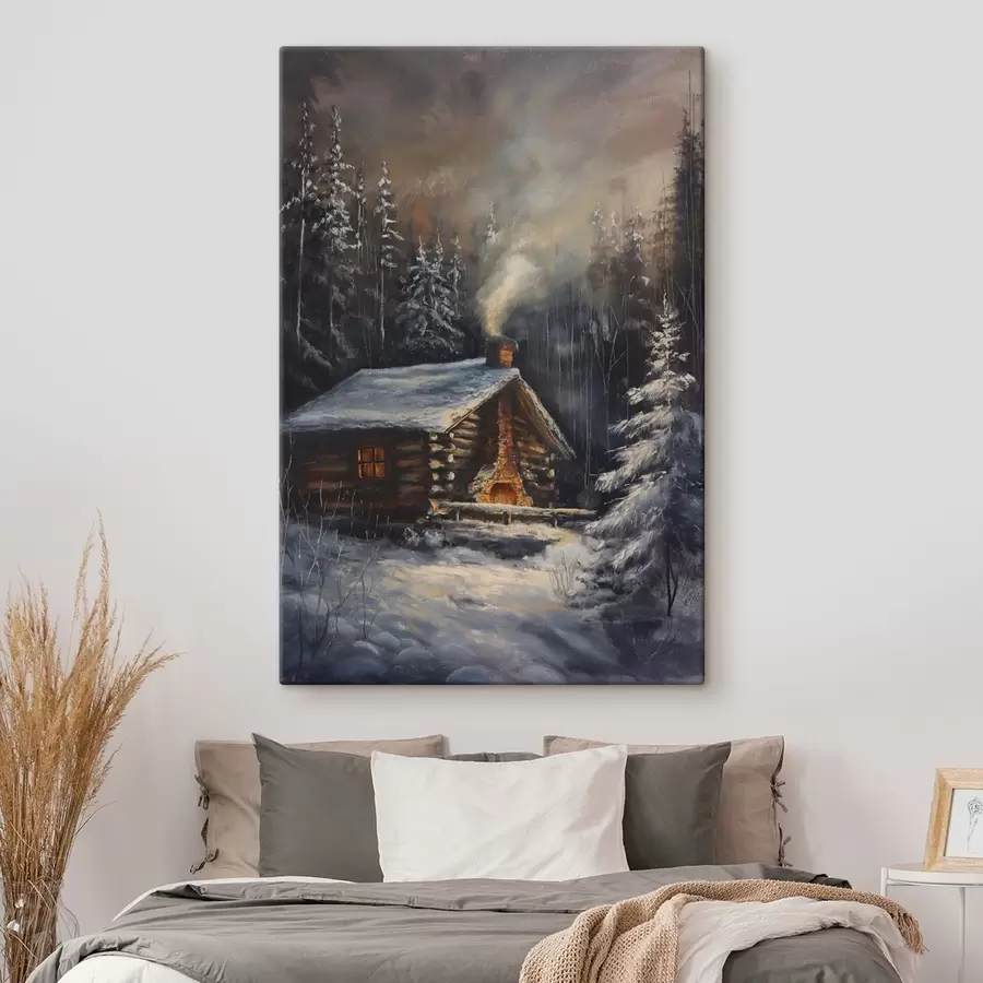  Peintures Chalet dans une forêt en hiver s46606