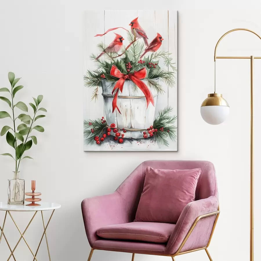  Peintures Oiseaux sur un pot de Noël s46607