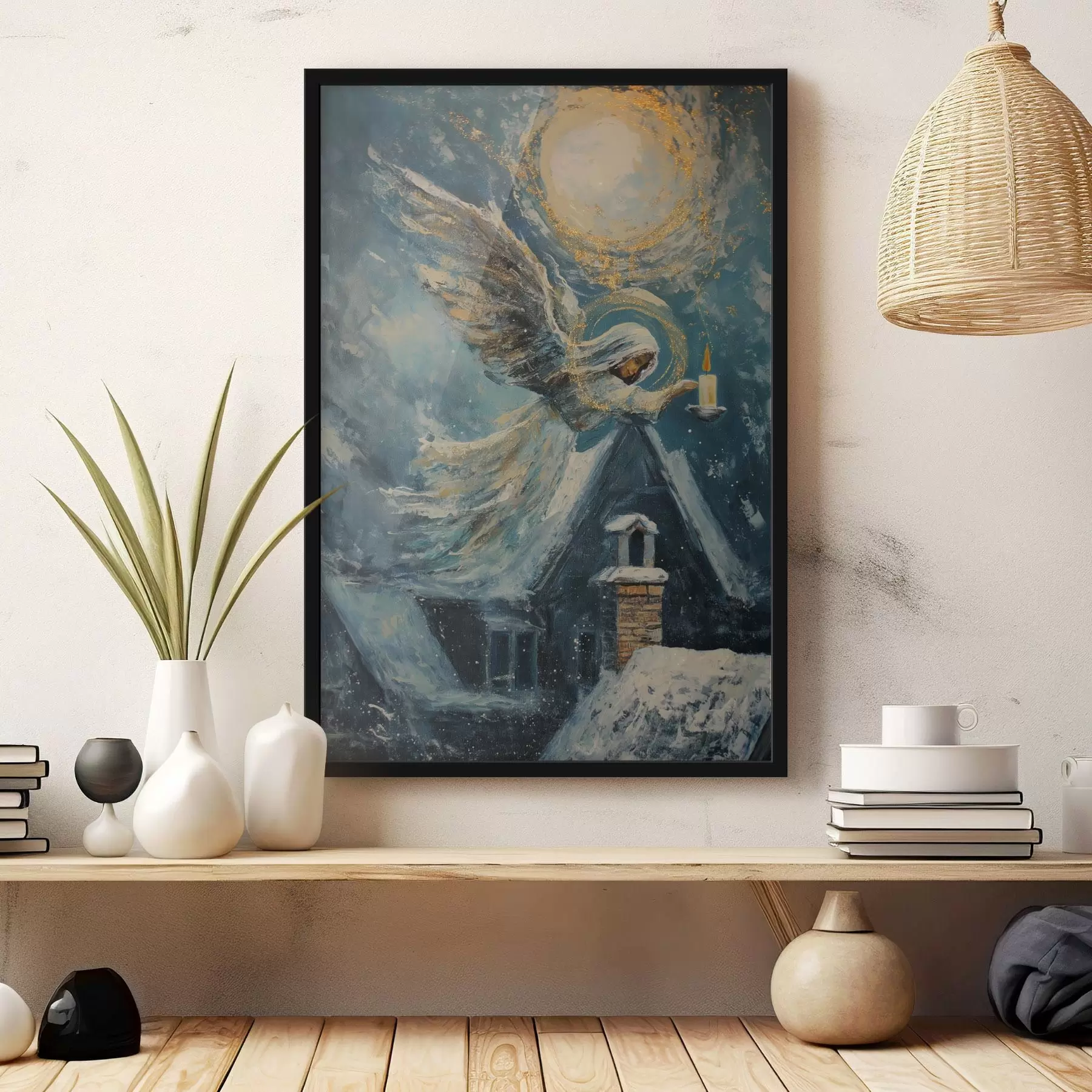 Fotobehang Engel boven de huizen f46600