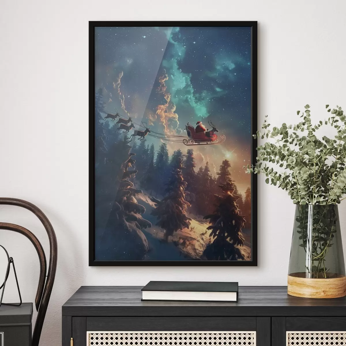 Affiche Le Père Noël sur un renne f46602