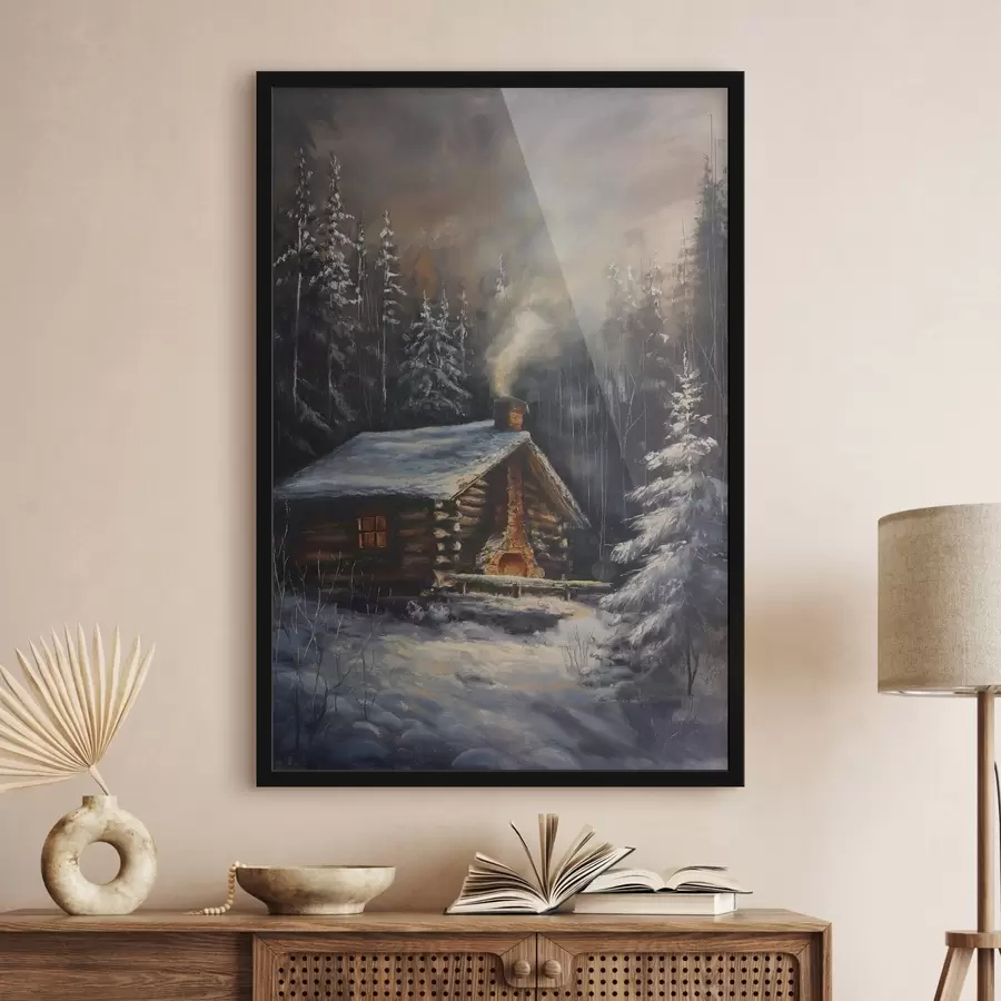 Fotobehang Cottage in een winterbos f46606