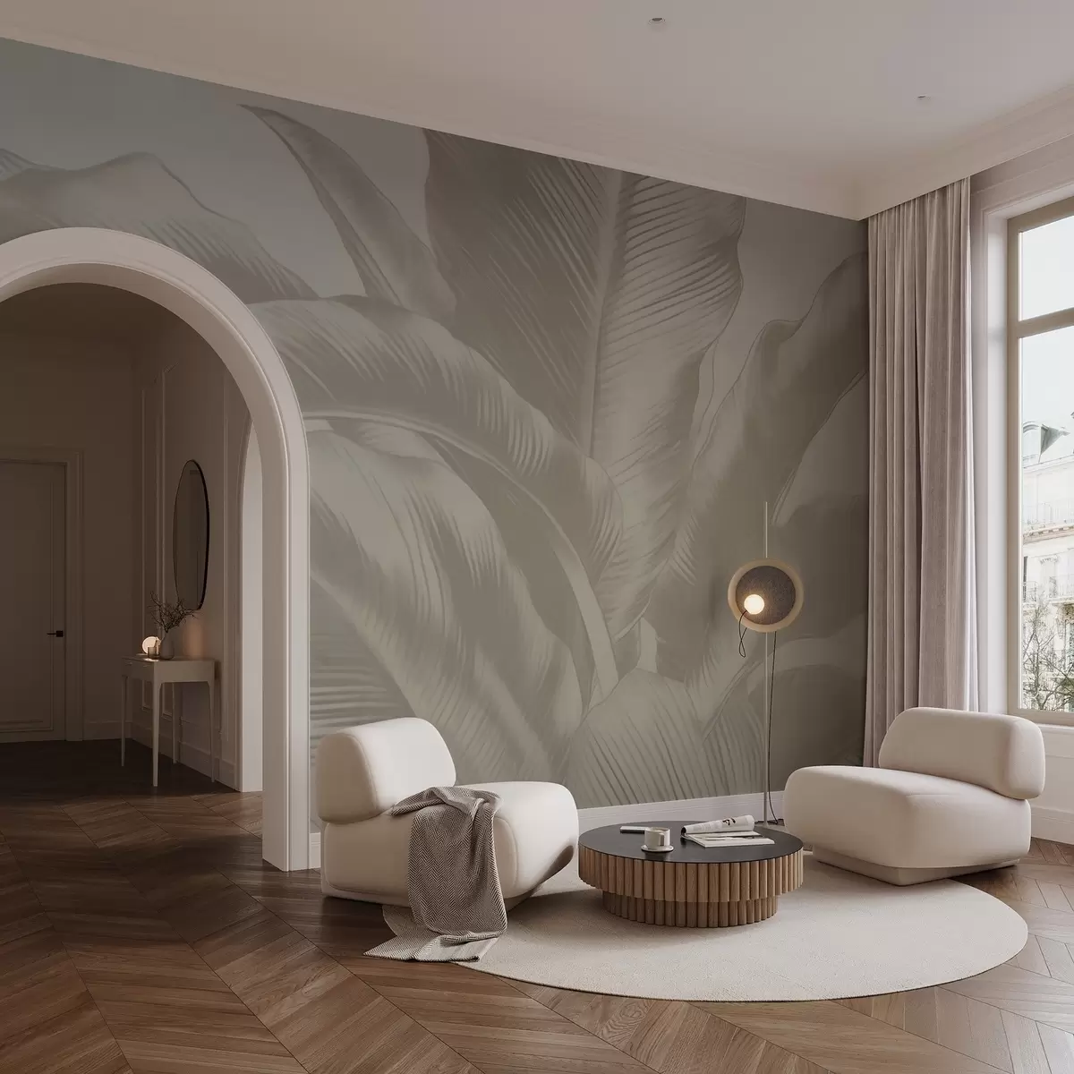 Fotobehang Lange bladeren, bananenbladeren met een versleten effect w04827v4