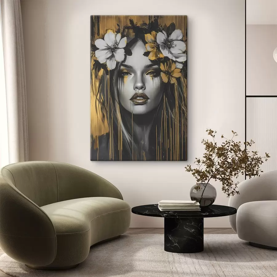  Peintures Portrait abstrait d'une femme avec des fleurs s46454