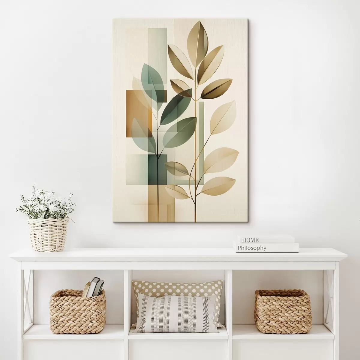  Peintures Abstraction géométrique avec des feuilles s46581