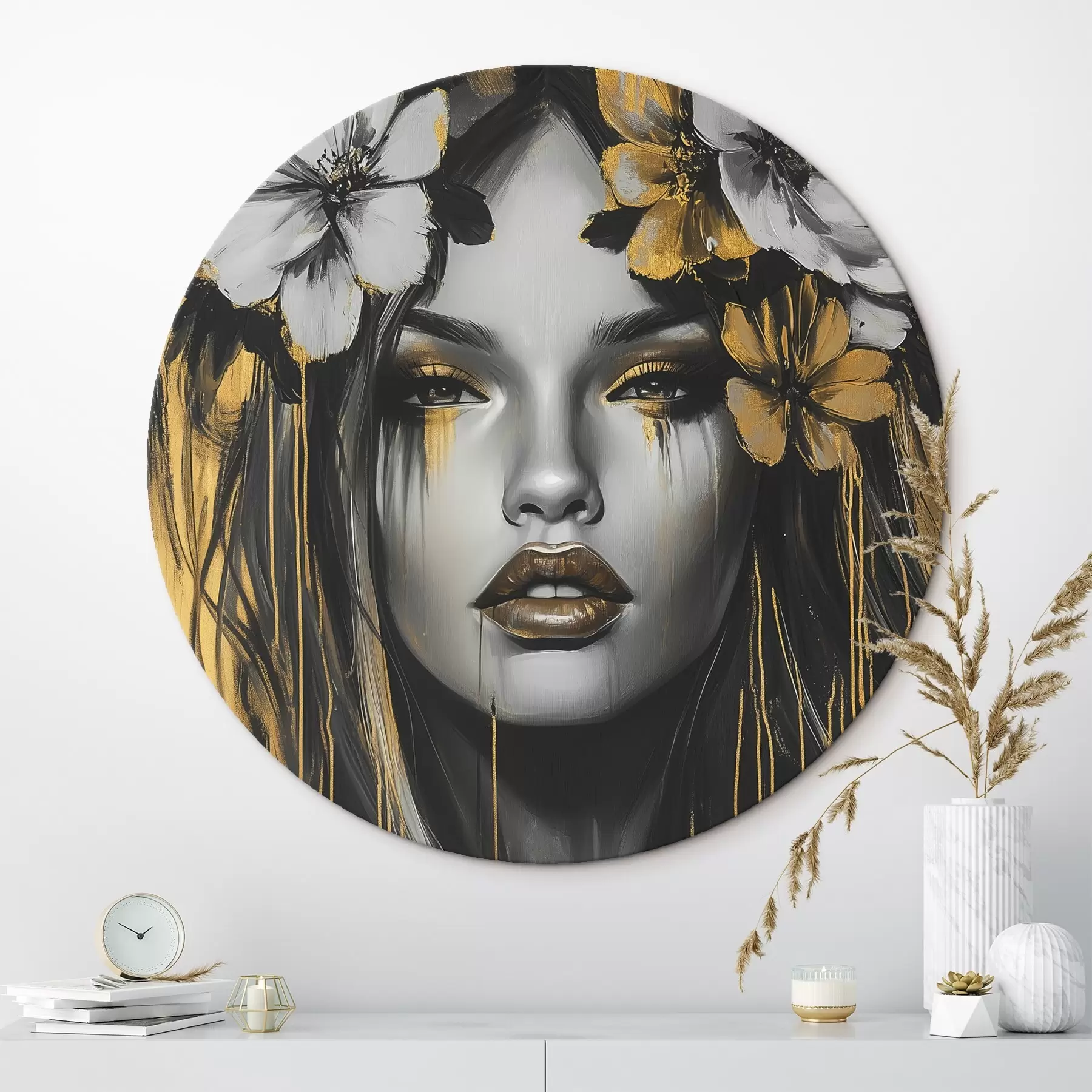  Schilderijen Abstract portret van een vrouw met bloemen r46454