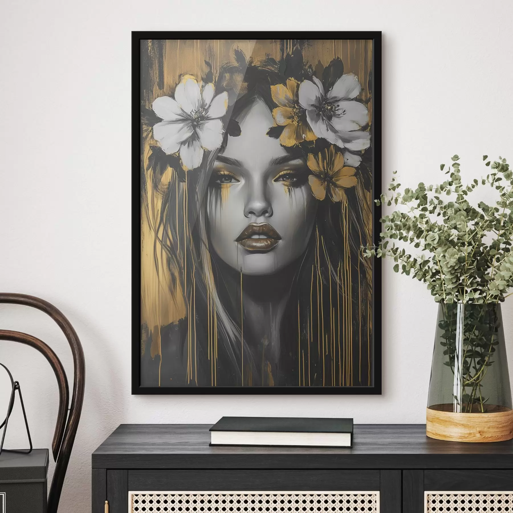 Fotobehang Abstract portret van een vrouw met bloemen f46454