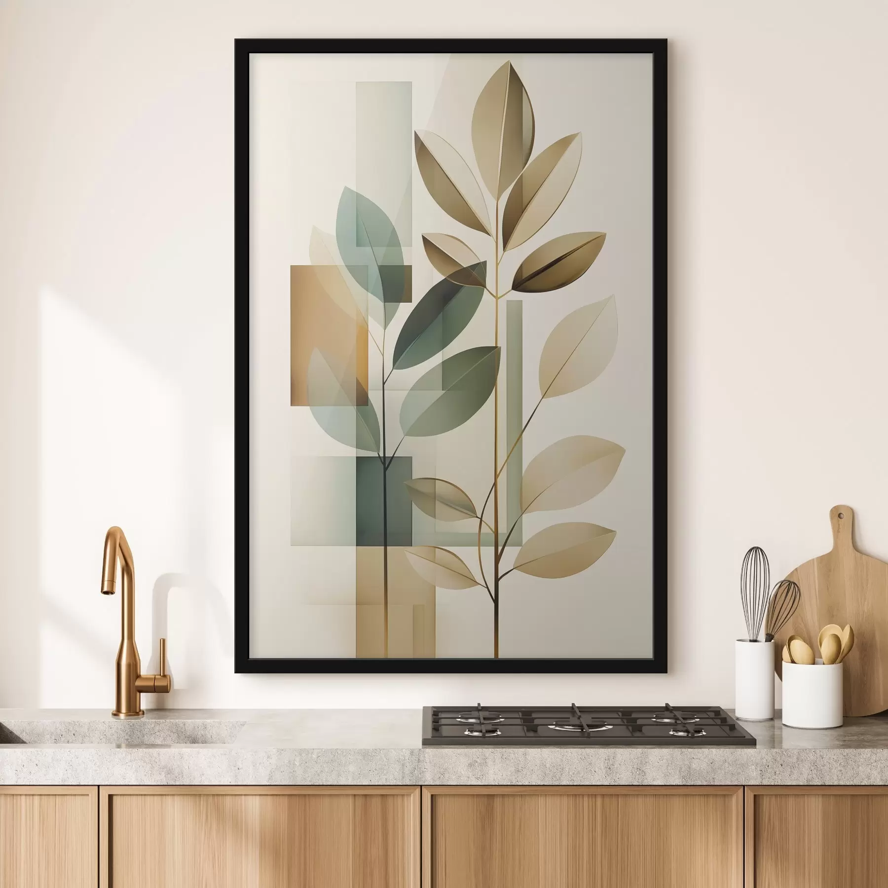 Fotobehang Geometrische abstractie met bladeren f46581