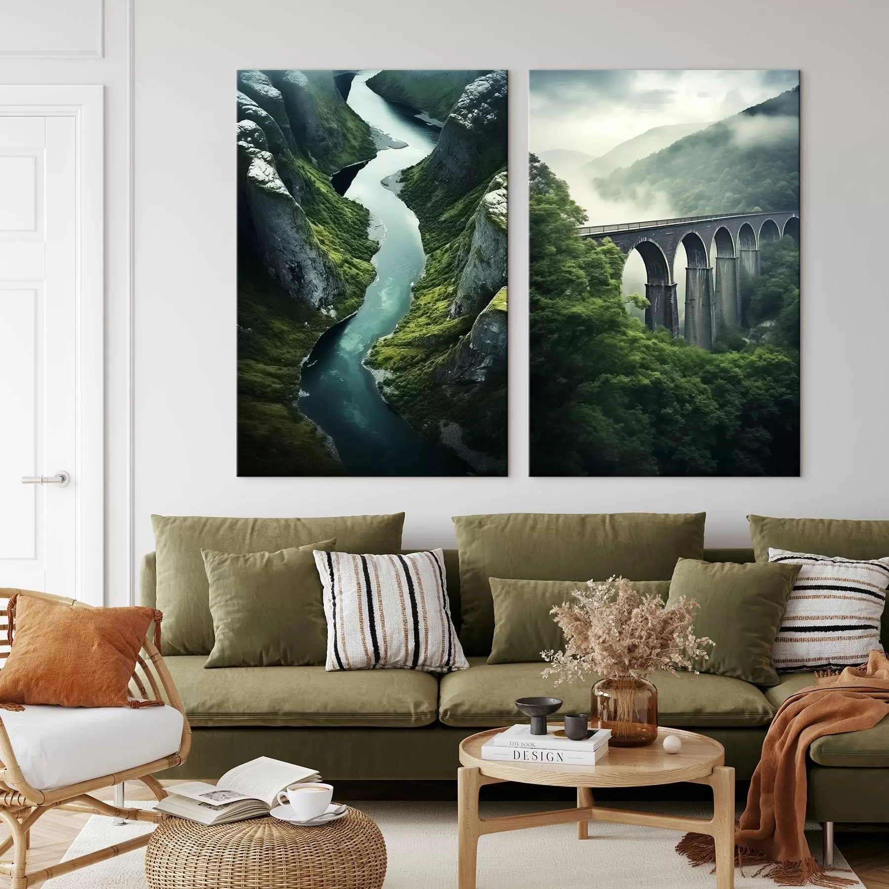  Peintures Canyon aérien et viaduc brumeux dans les collines verdoyantes m00967