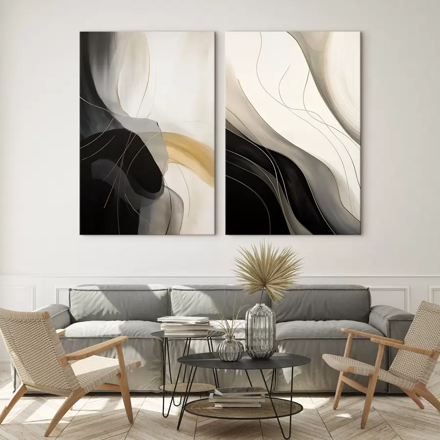  Peintures Courbes monochromes avec fins filaments métalliques m00972