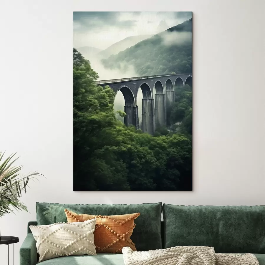  Peintures Viaduc en pierre au-dessus d'une vallée boisée brumeuse s46483