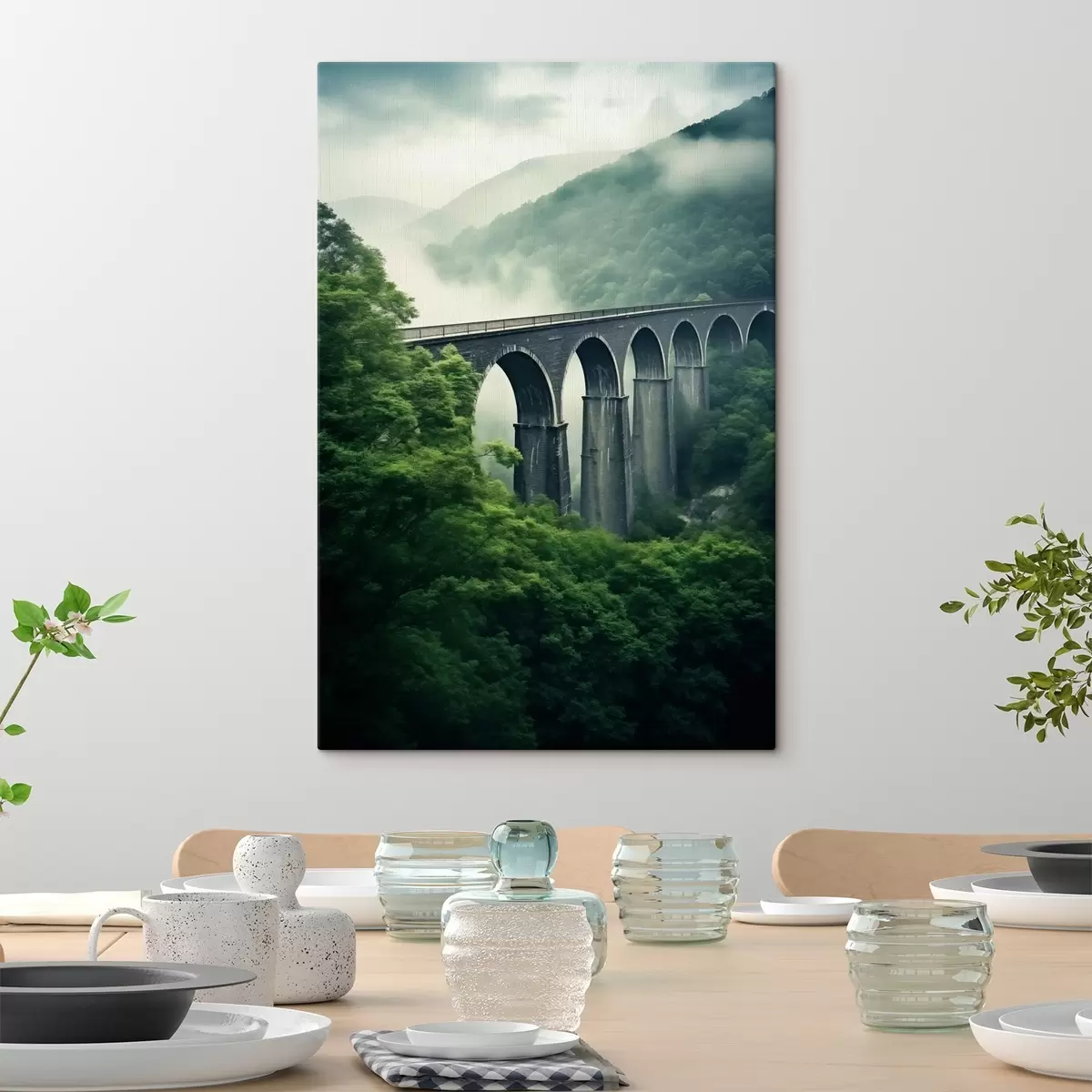  Schilderijen Stenen viaduct boven mistige beboste vallei s46483