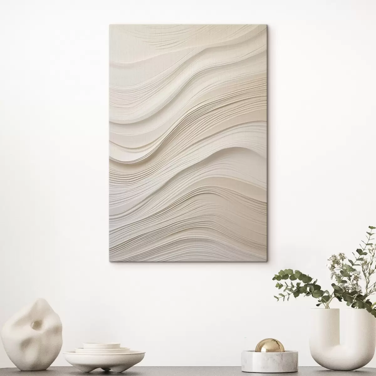  Peintures Vagues en relief superposées dans des tons sable, texture douce s46484