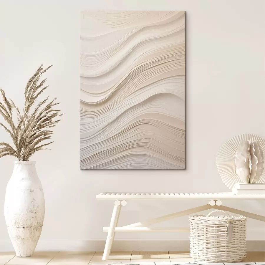  Peintures Vagues en relief superposées dans des tons sable, texture douce s46484