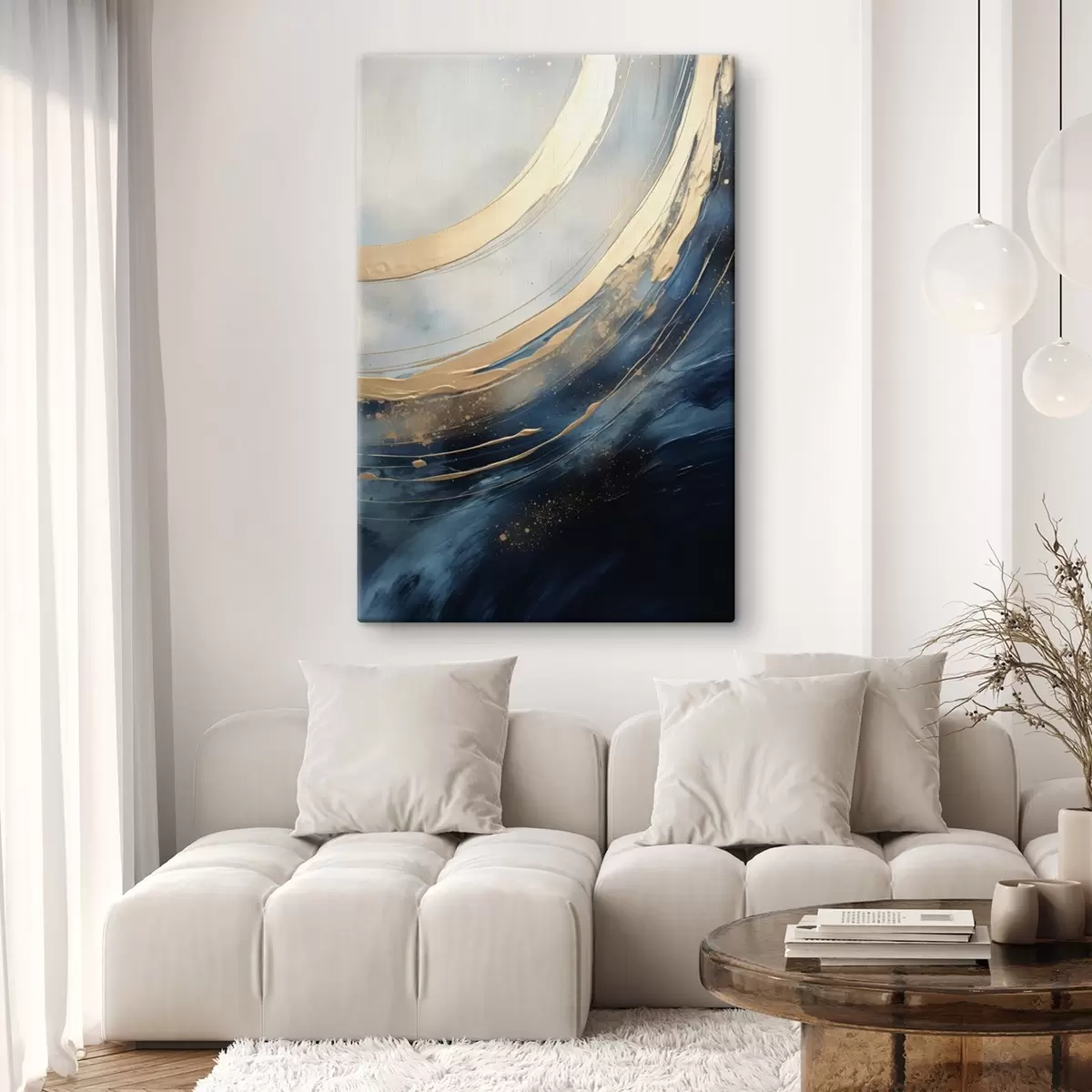  Peintures De larges arcs lumineux sur fond bleu foncé s46487