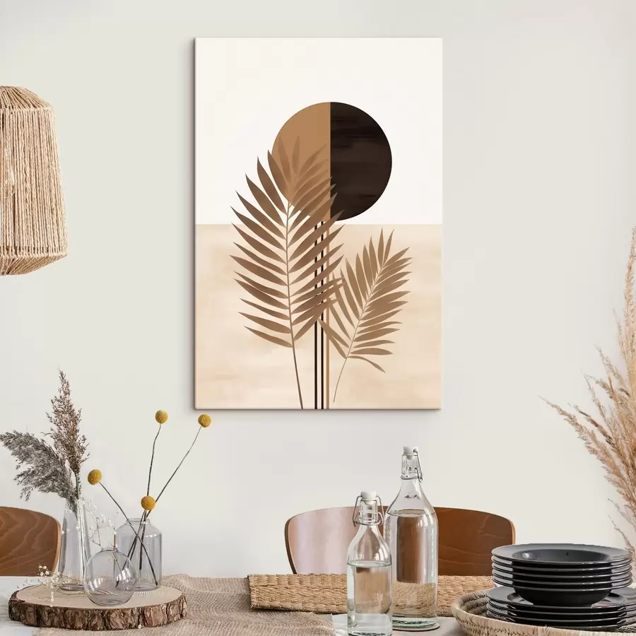  Peintures Deux feuilles de palmier avec motif soleil en cercle divisé s46491