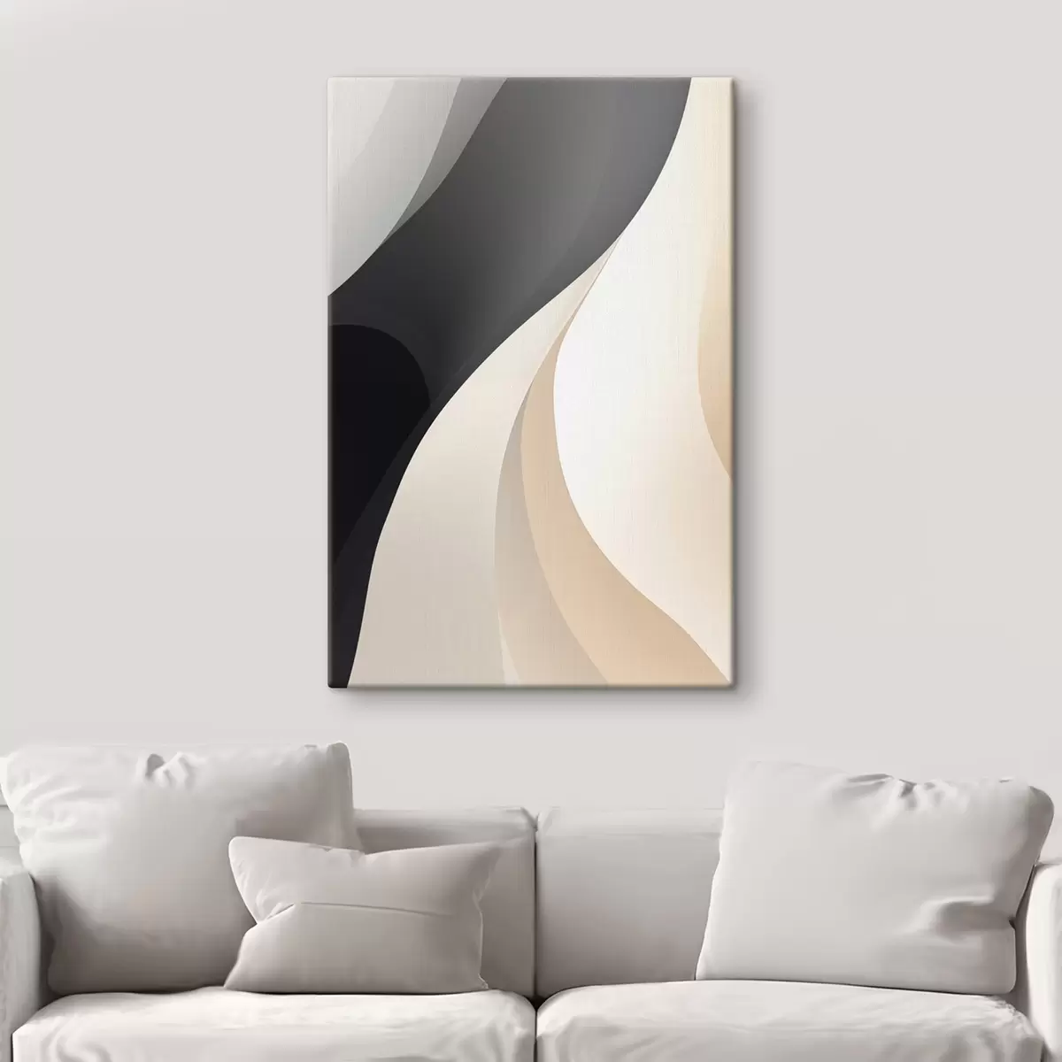  Peintures Courbes élégantes et superposées dans les tons charbon, ivoire et sable s46493