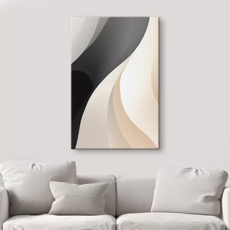  Peintures Courbes élégantes et superposées dans les tons charbon, ivoire et sable s46493