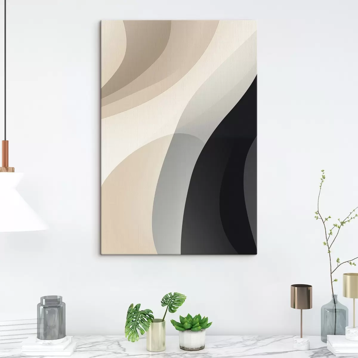  Peintures Formes organiques ondulées dans des tons beige chaud et anthracite s46494