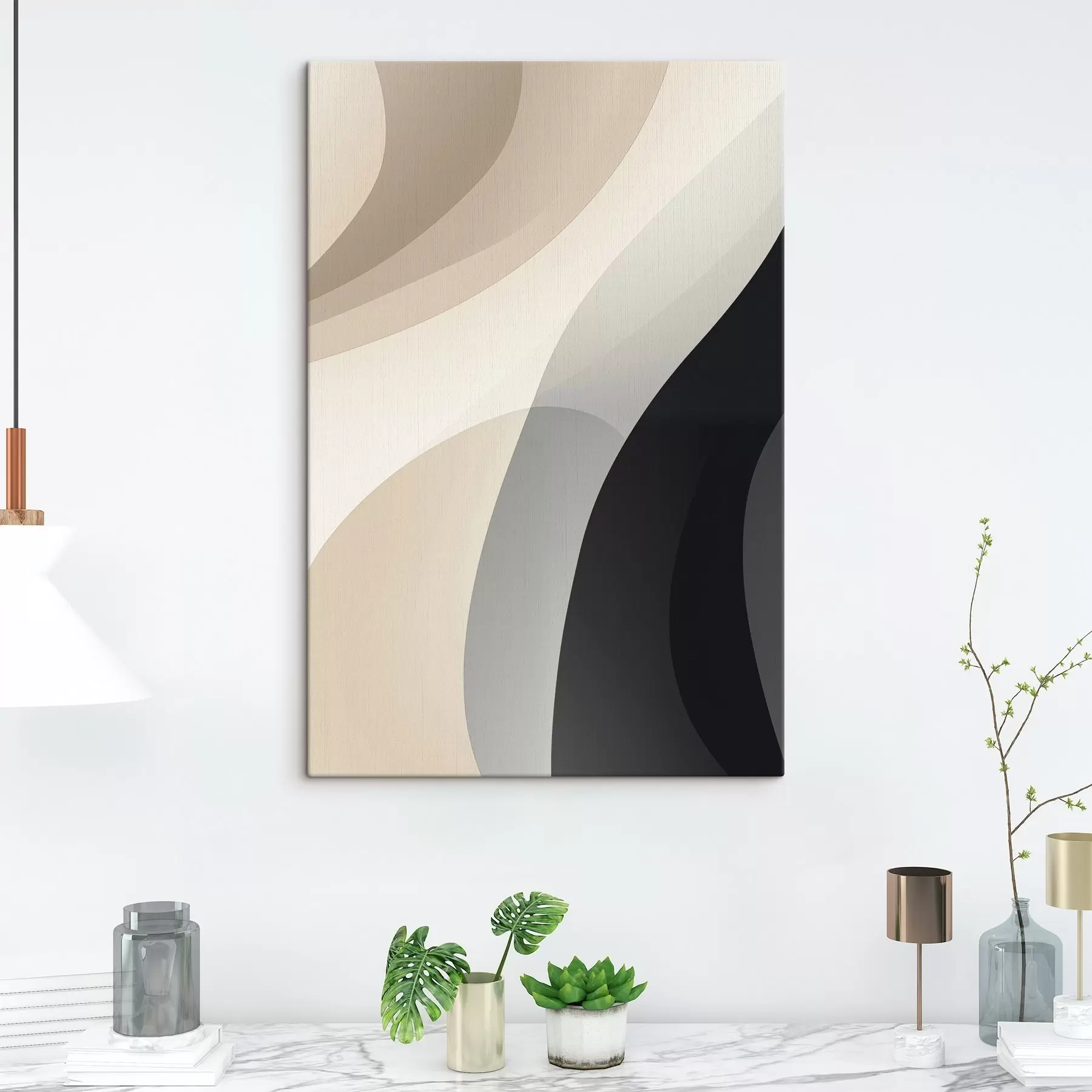  Peintures Formes organiques ondulées dans des tons beige chaud et anthracite s46494