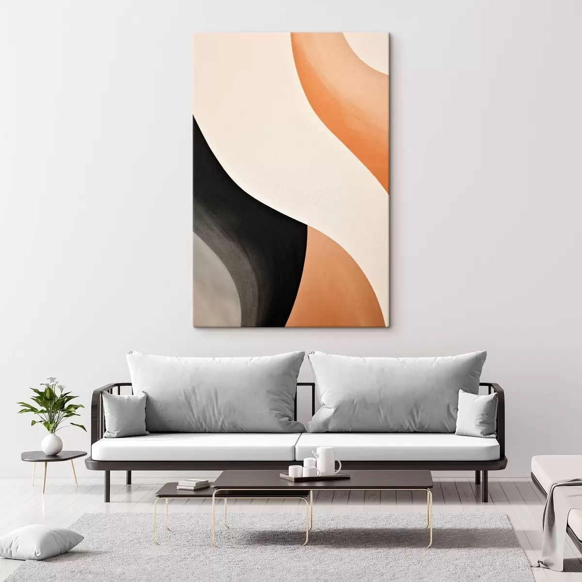  Peintures Courbe en S audacieuse dans des tons crème, noir et terracotta s46495