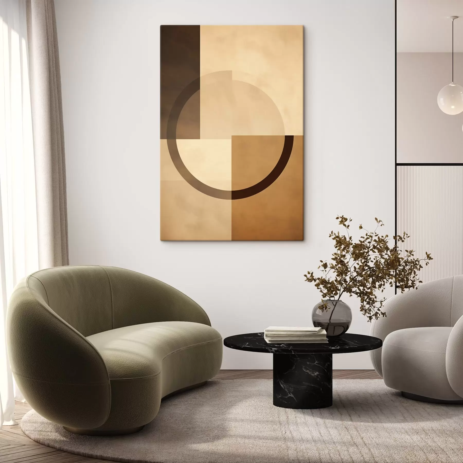  Schilderijen Gedempte vierkanten met doorschijnende ring, warm aardetintenpalet s46498