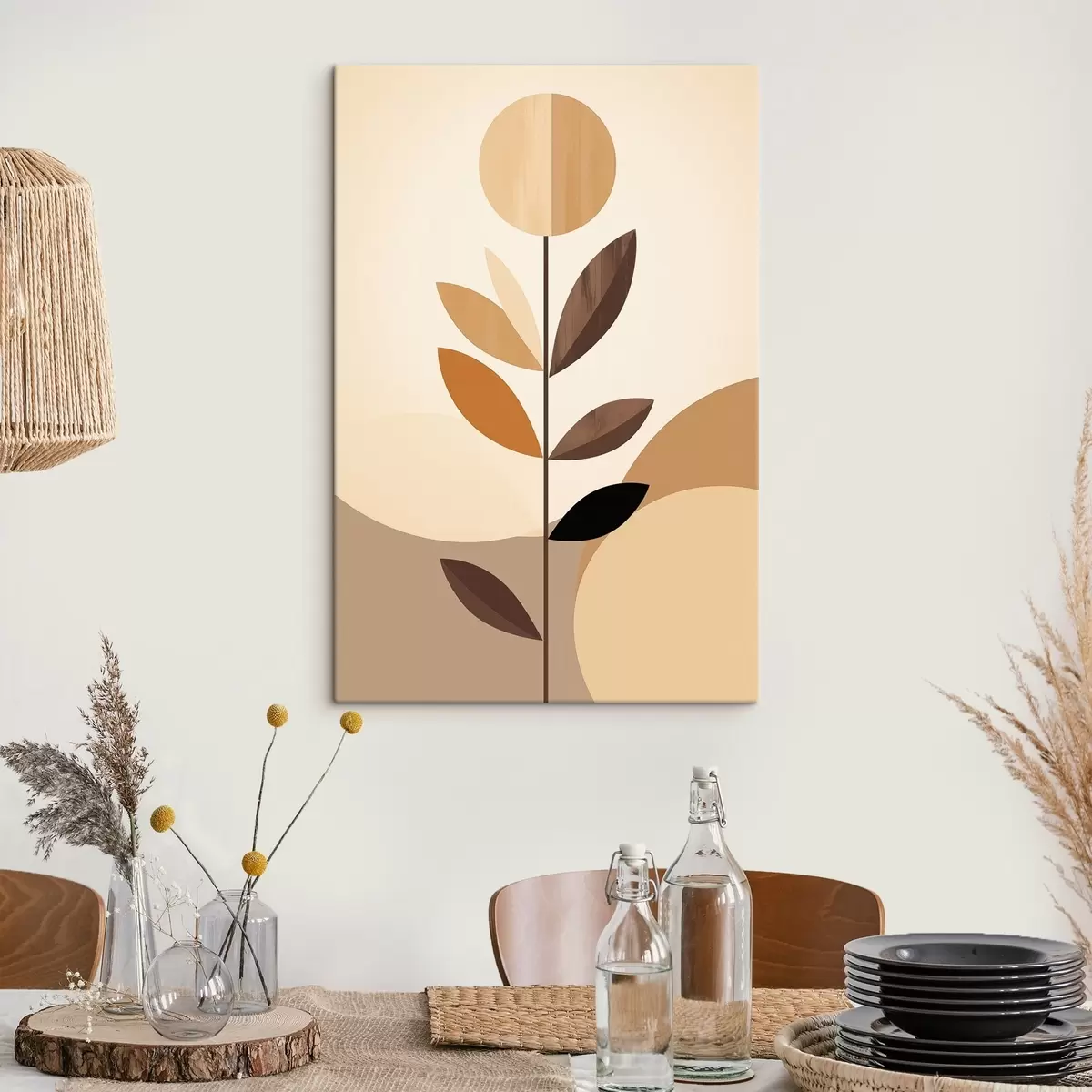  Schilderijen Gestileerde bloem met geometrische bladeren in warme tinten s46500