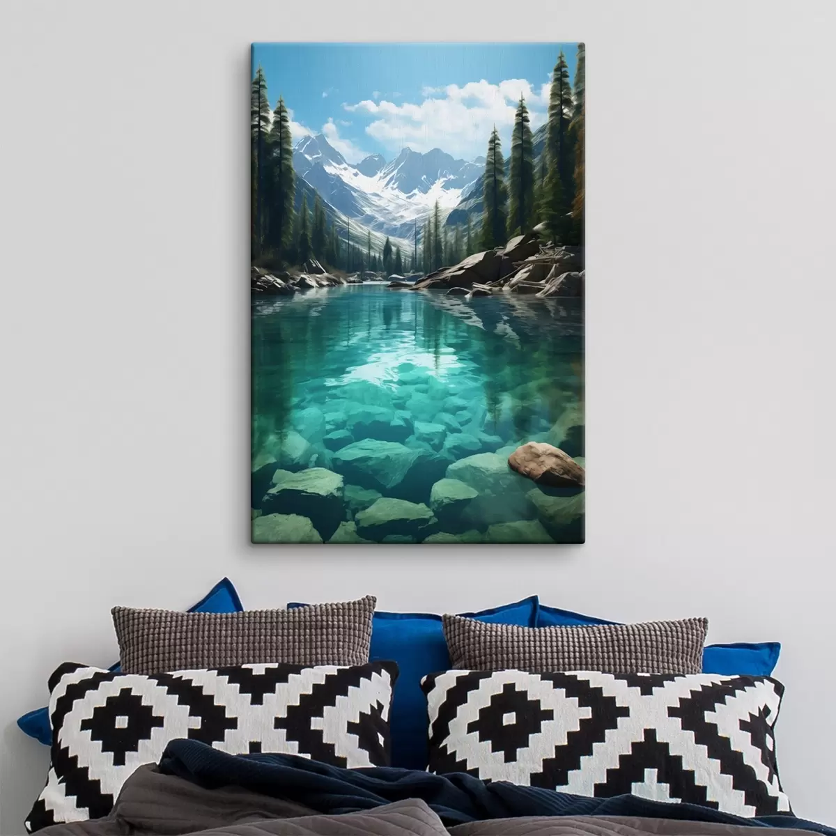  Peintures Rivière alpine limpide avec lit rocheux et sommets enneigés s46514