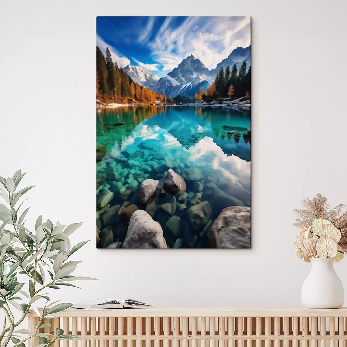  Peintures Lac de montagne aux eaux turquoise et mélèzes automnaux s46517