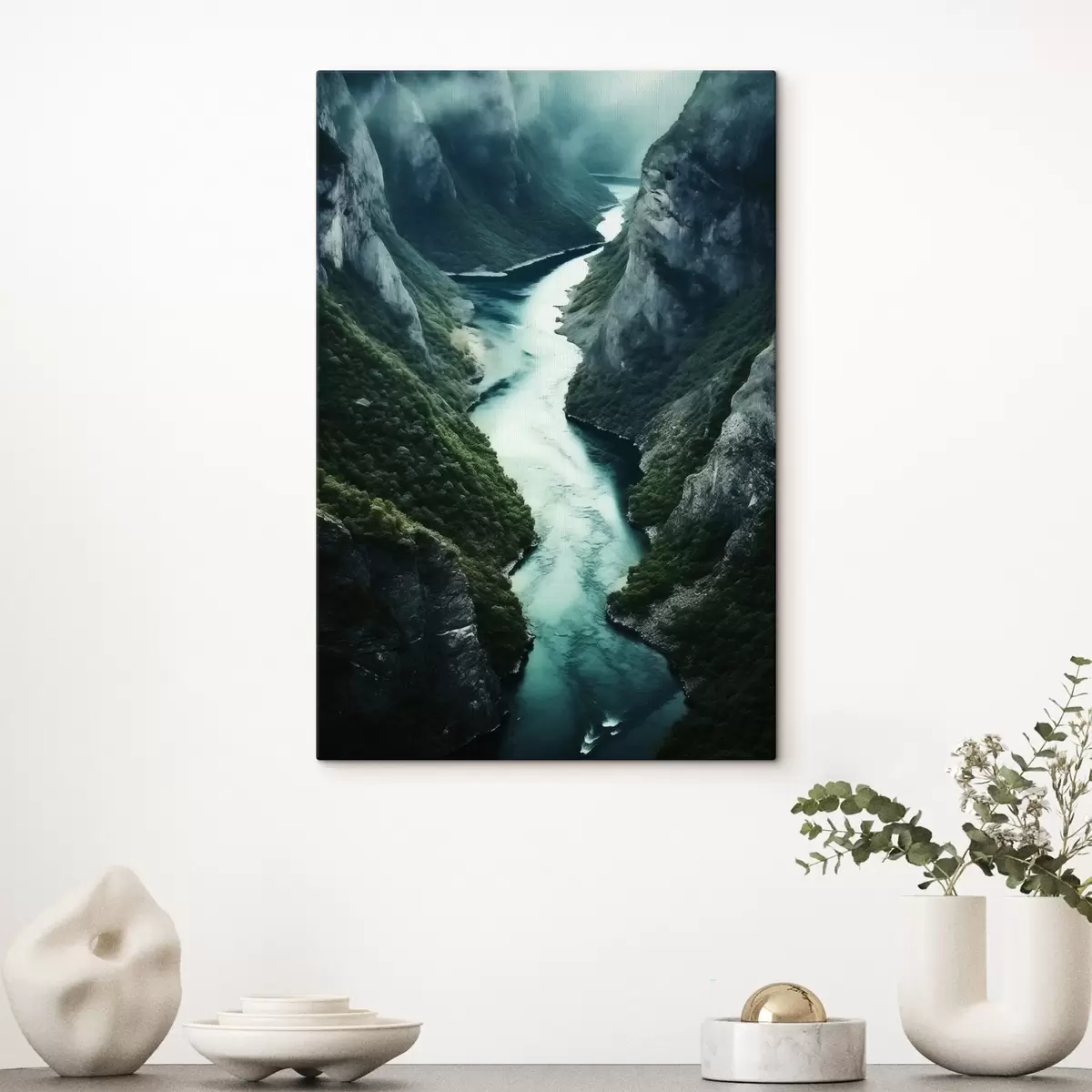  Schilderijen Smalle kloof met een turquoise stroom van bovenaf s46522