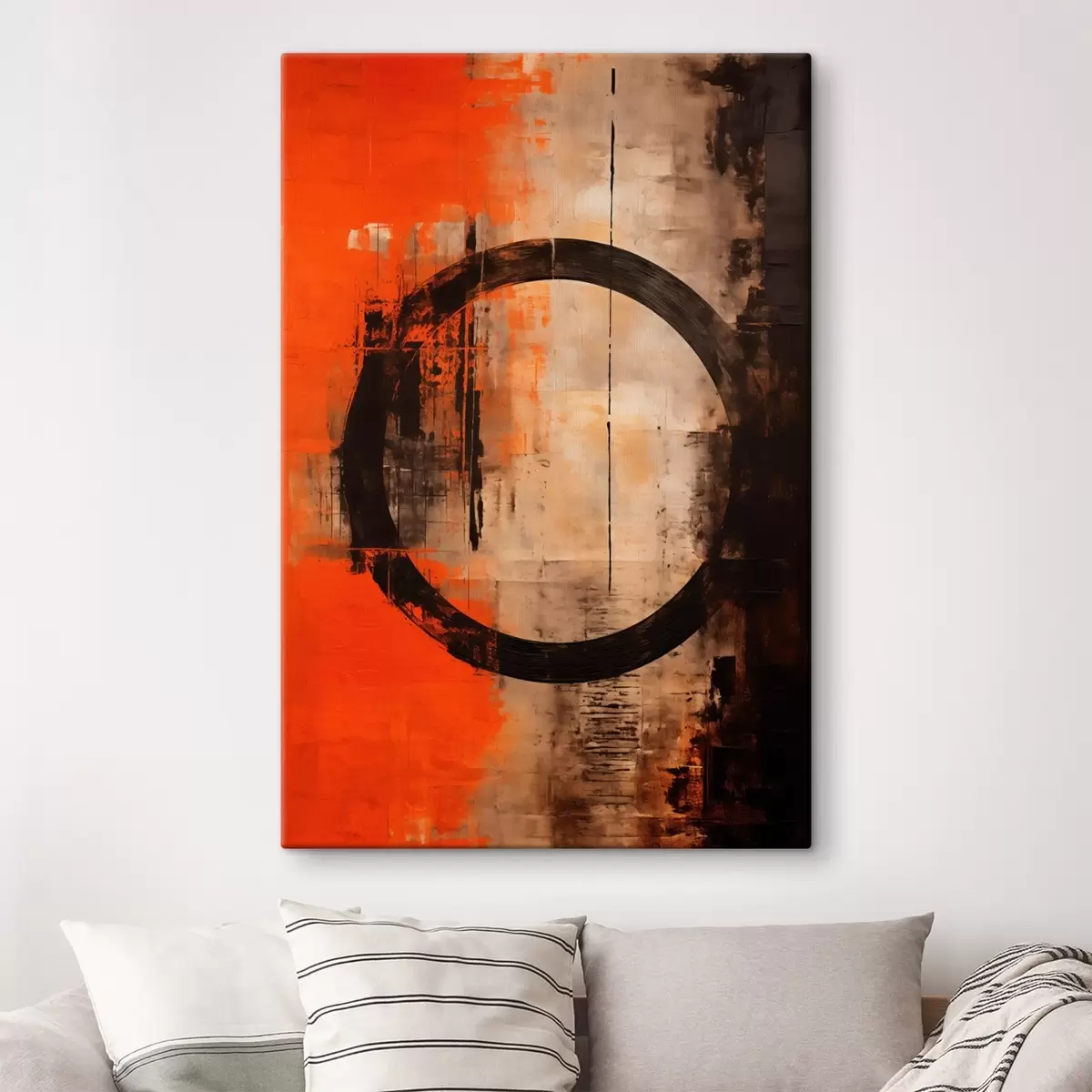  Peintures Résumé avec un grand cercle noir et des textures chaleureuses s46528