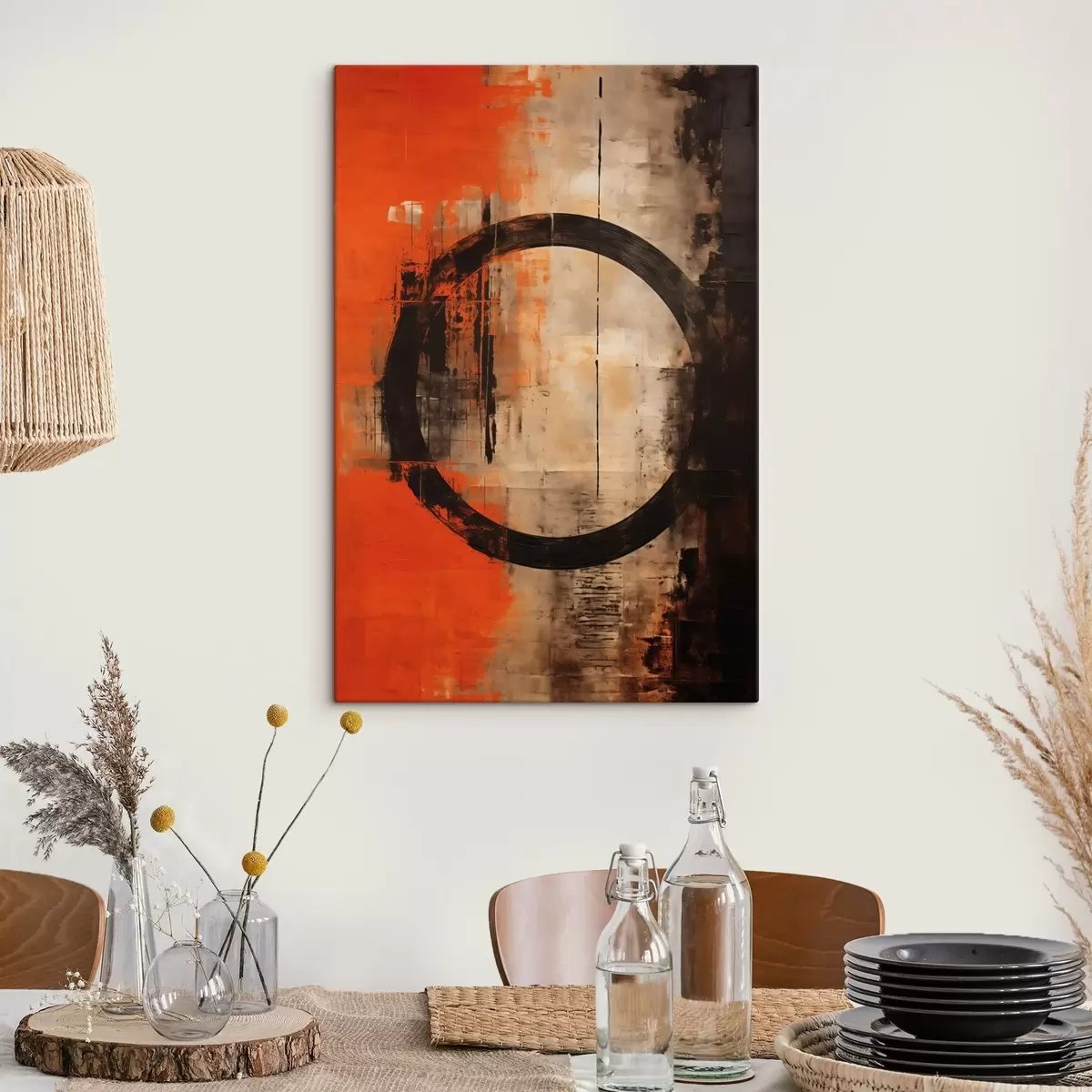  Peintures Résumé avec un grand cercle noir et des textures chaleureuses s46528