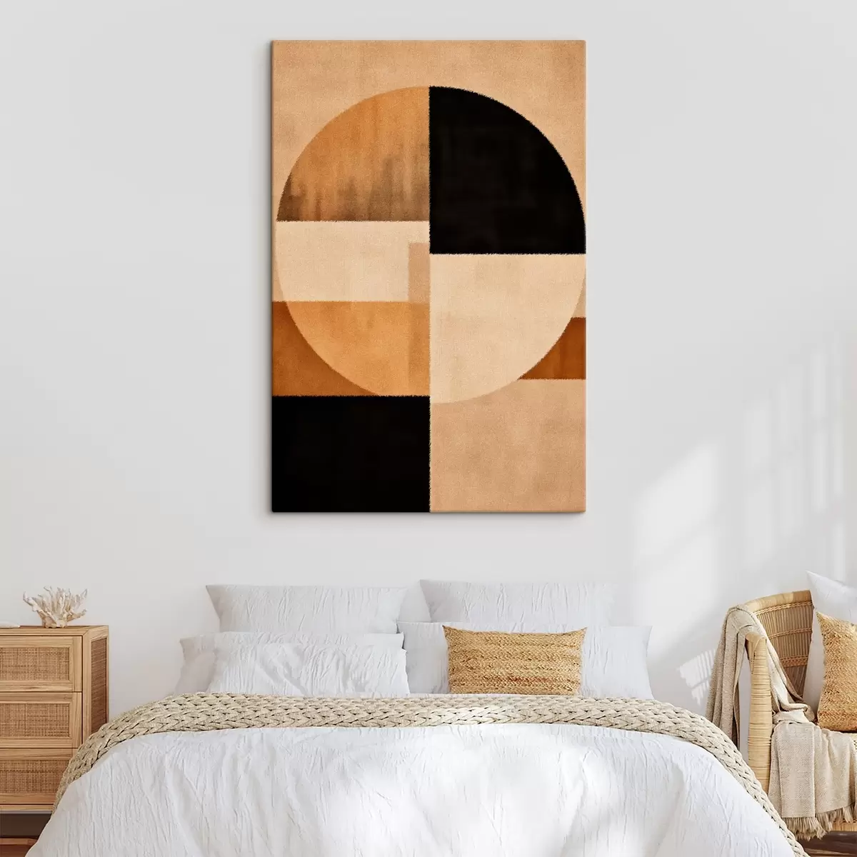  Schilderijen Halve cirkels en vierkanten in warme tinten, zachte textuur s46531