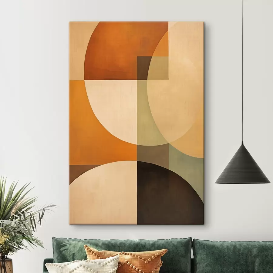  Schilderijen Grote, elkaar kruisende vormen in terracotta-olijfkleurige tinten s46533