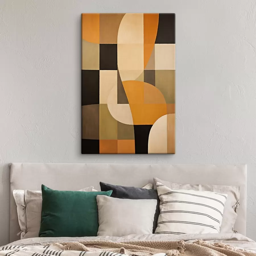  Schilderijen Patchwork van rechthoeken met een vloeiende oranje boog s46534