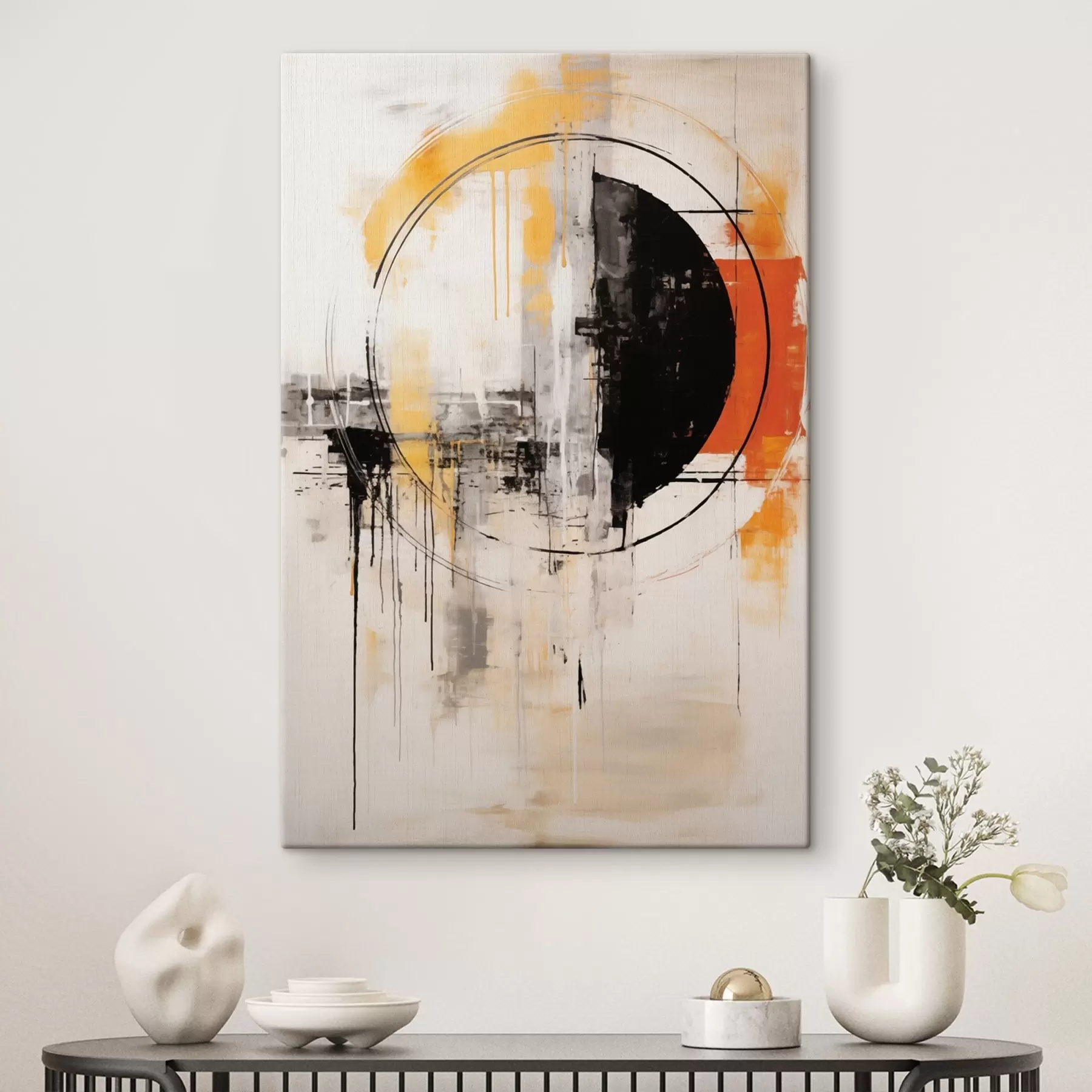 Papier peint photo Cercle orange monochrome avec coulures texturées s46536