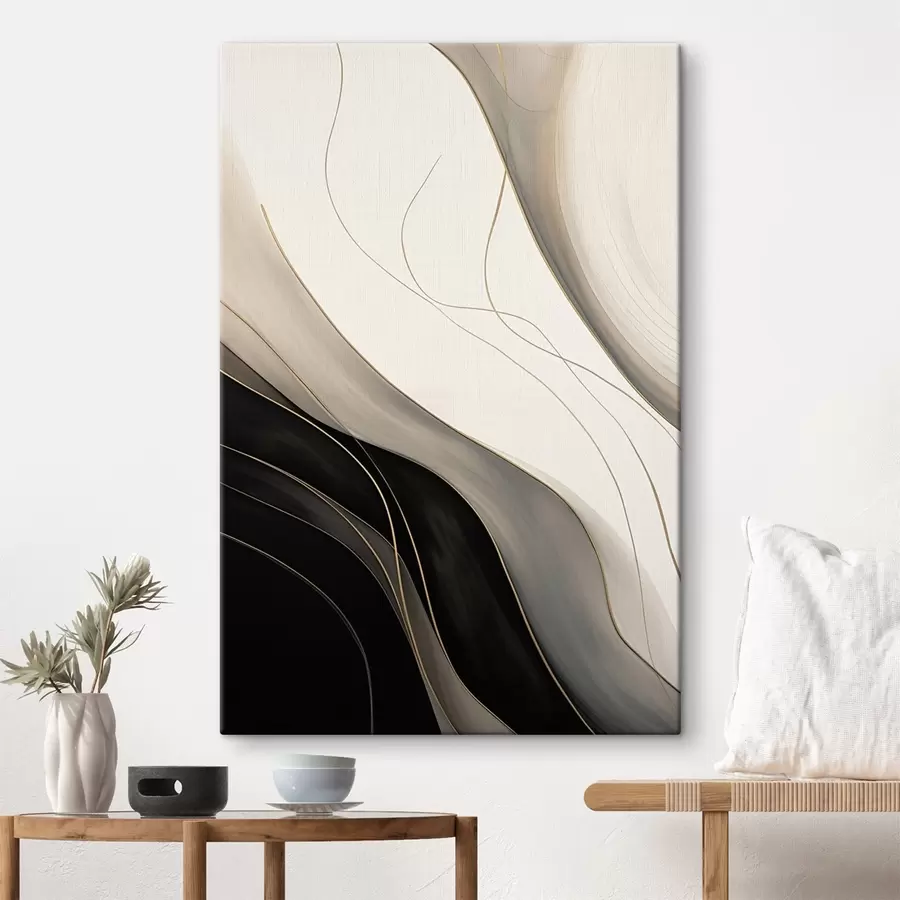  Peintures Vagues noires et beiges avec de fines lignes ocres s46541