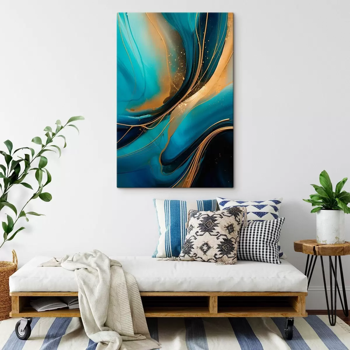  Peintures Flux turquoise avec de fins fils ocre s46543