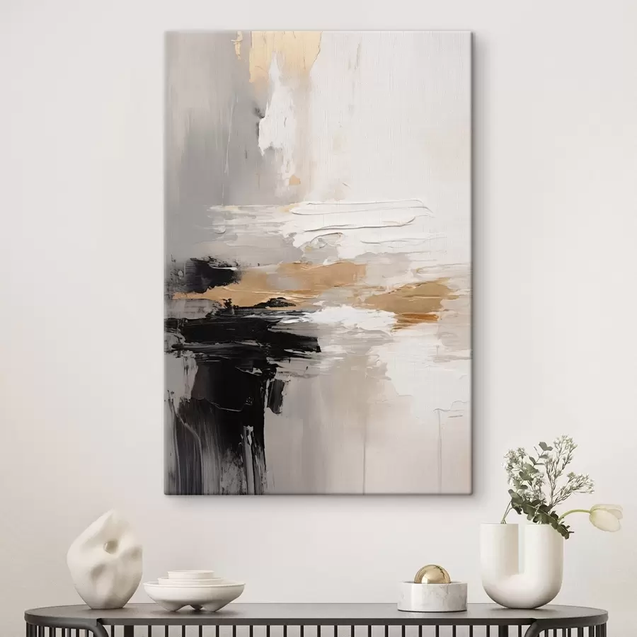  Peintures Couches contrastées de noir et d'ocre sur fond nude s46544