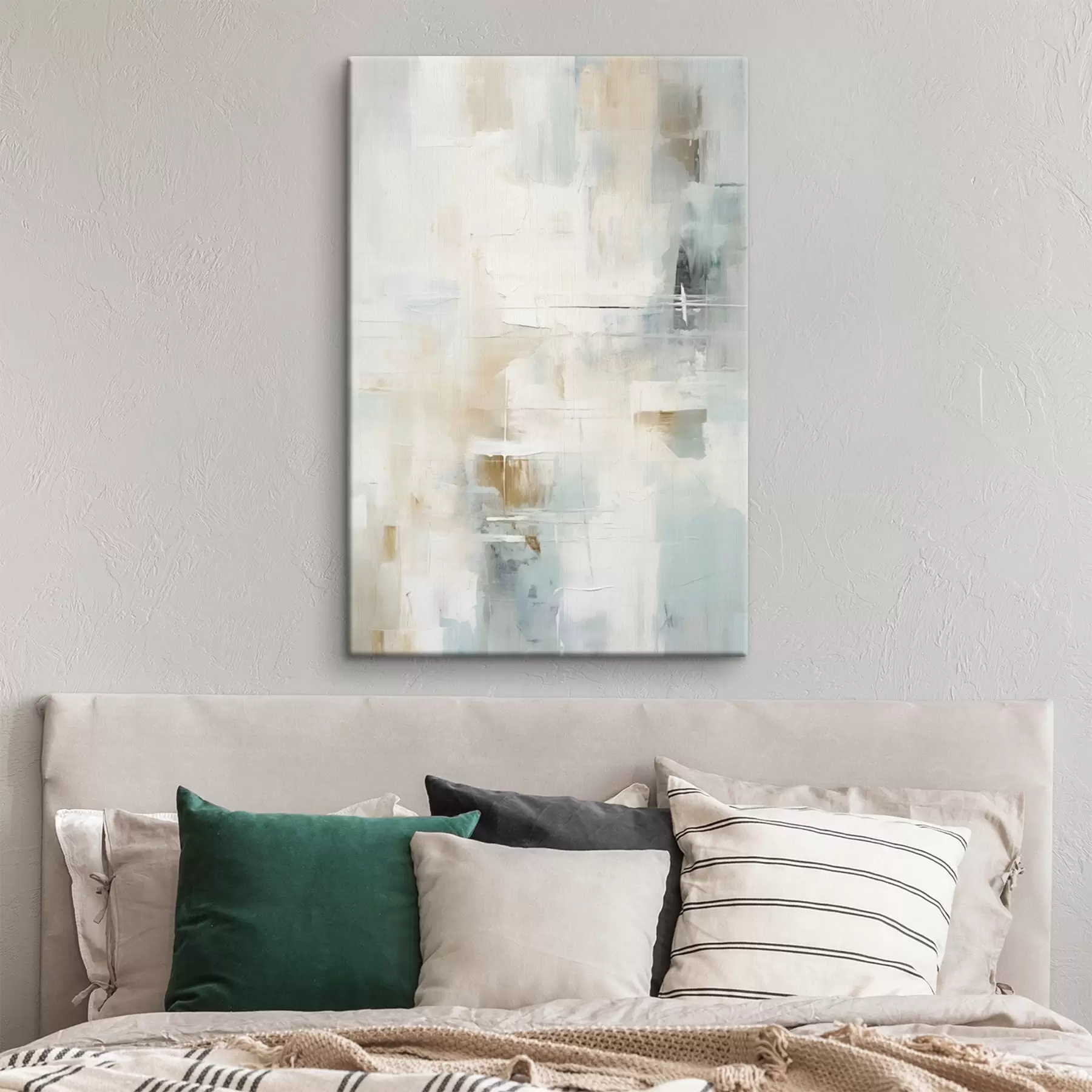  Schilderijen Luchtige streken van blauw en beige op wit s46547